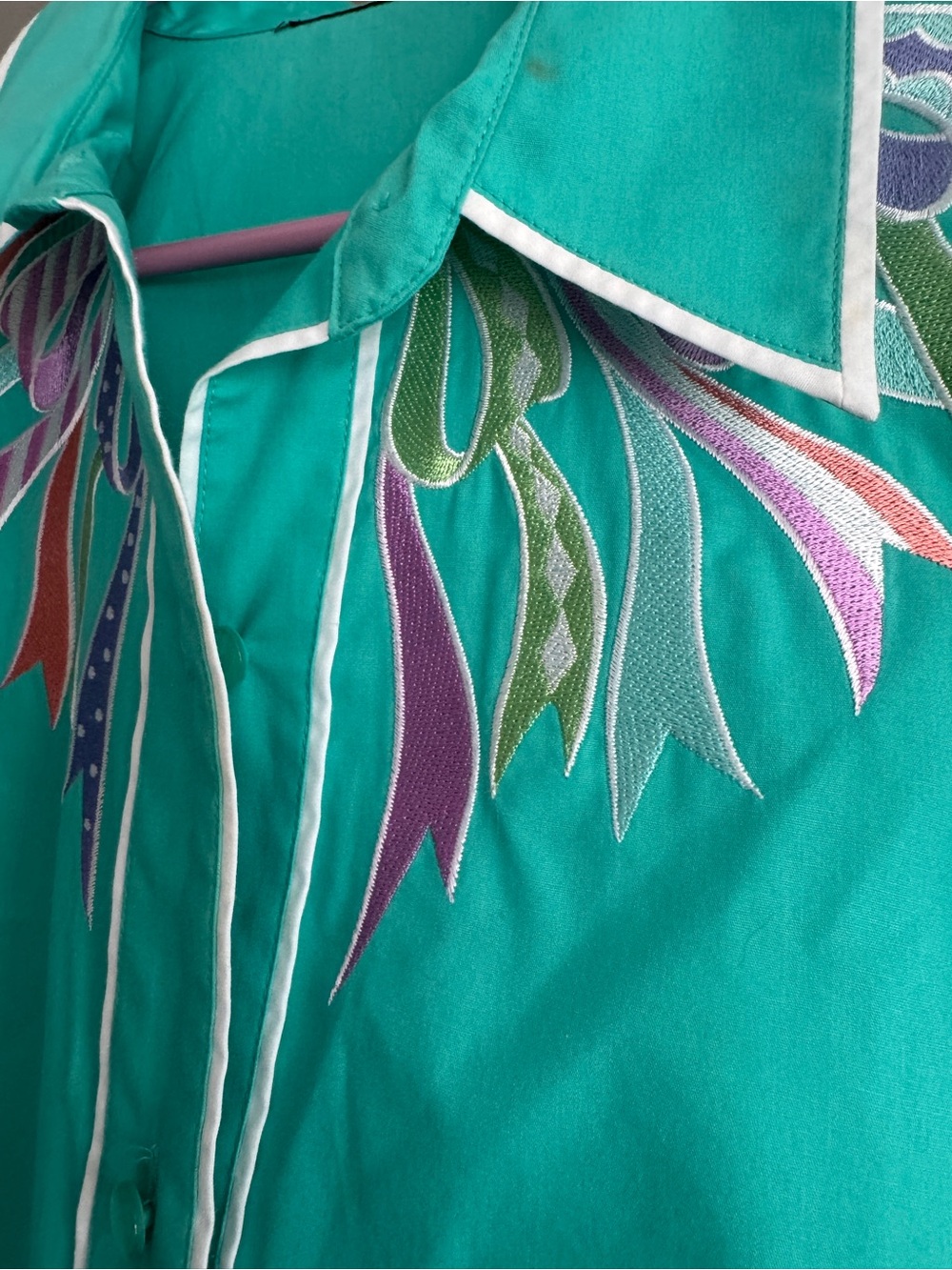 Vintage Bob Mackie Wearable Art Teal Western Ribbon Shirt - XL - Picture 3 of 10